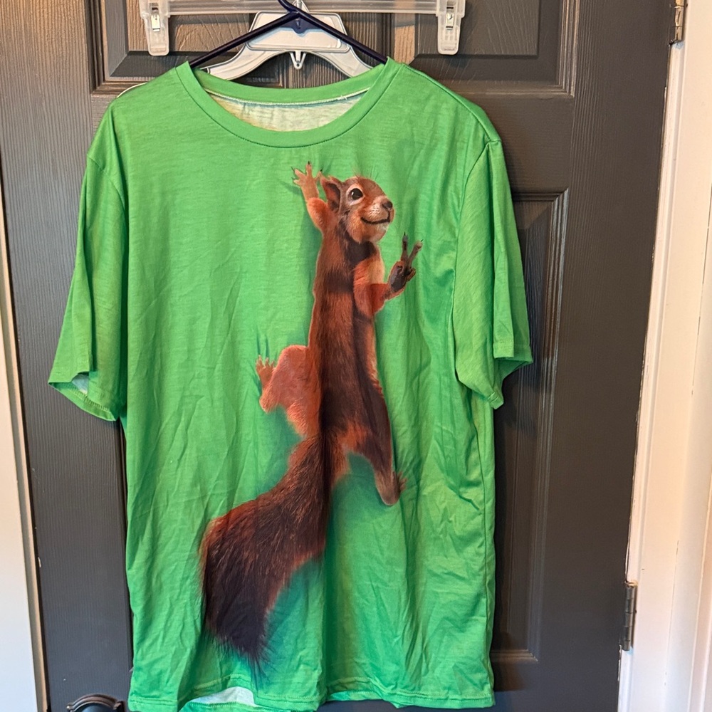 Green T-Shirt with Squirrel Print